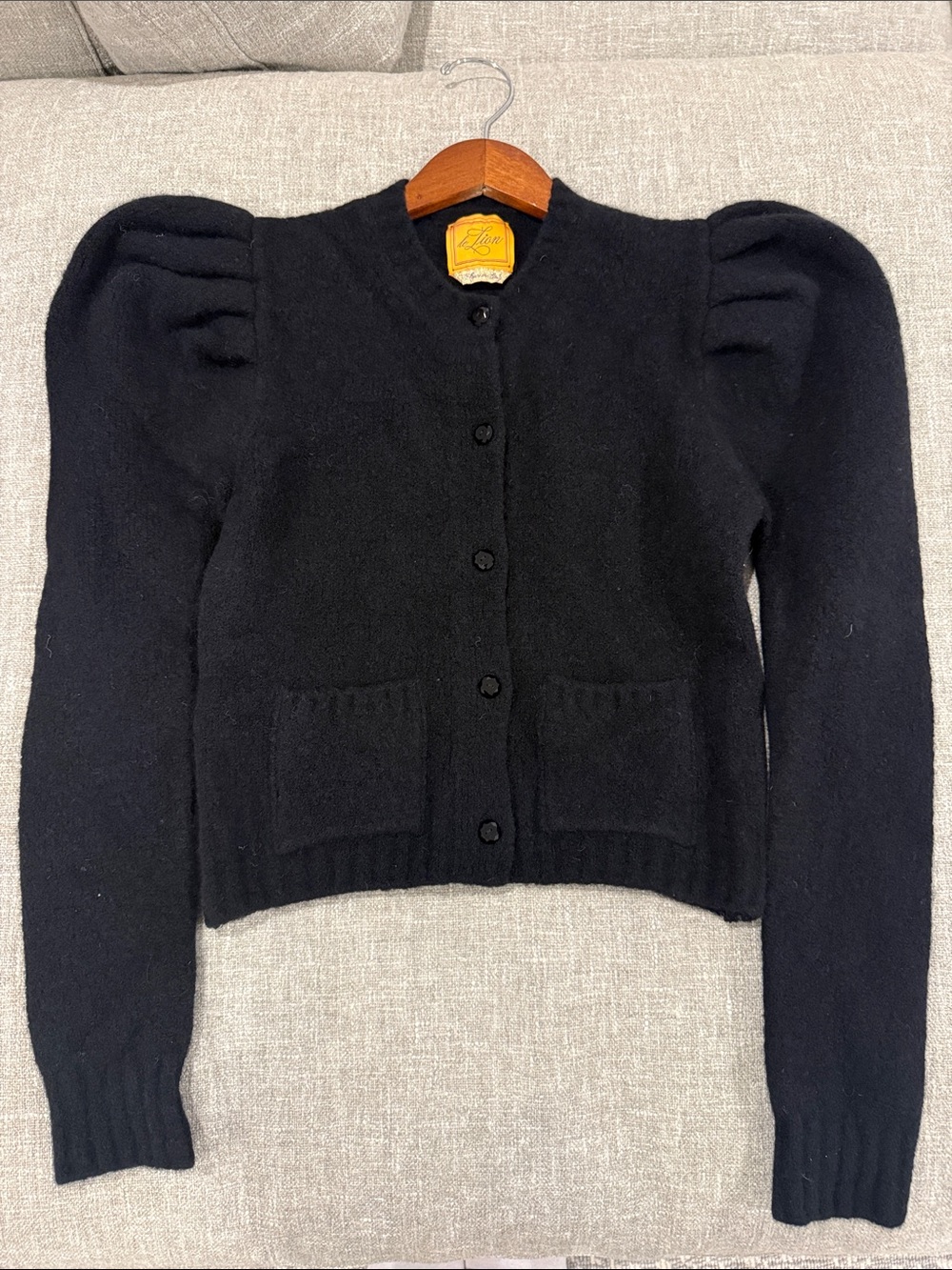 Le Lion Boucle Laurita Puff Sleeve Black Cardigan Sweater